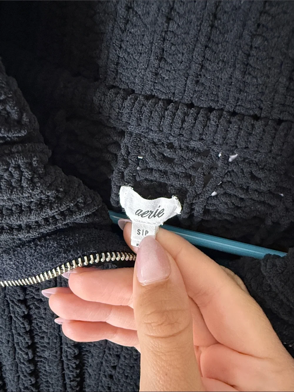 Aerie Black Half-Zip Cable Knit Chenille Sweater Size Small